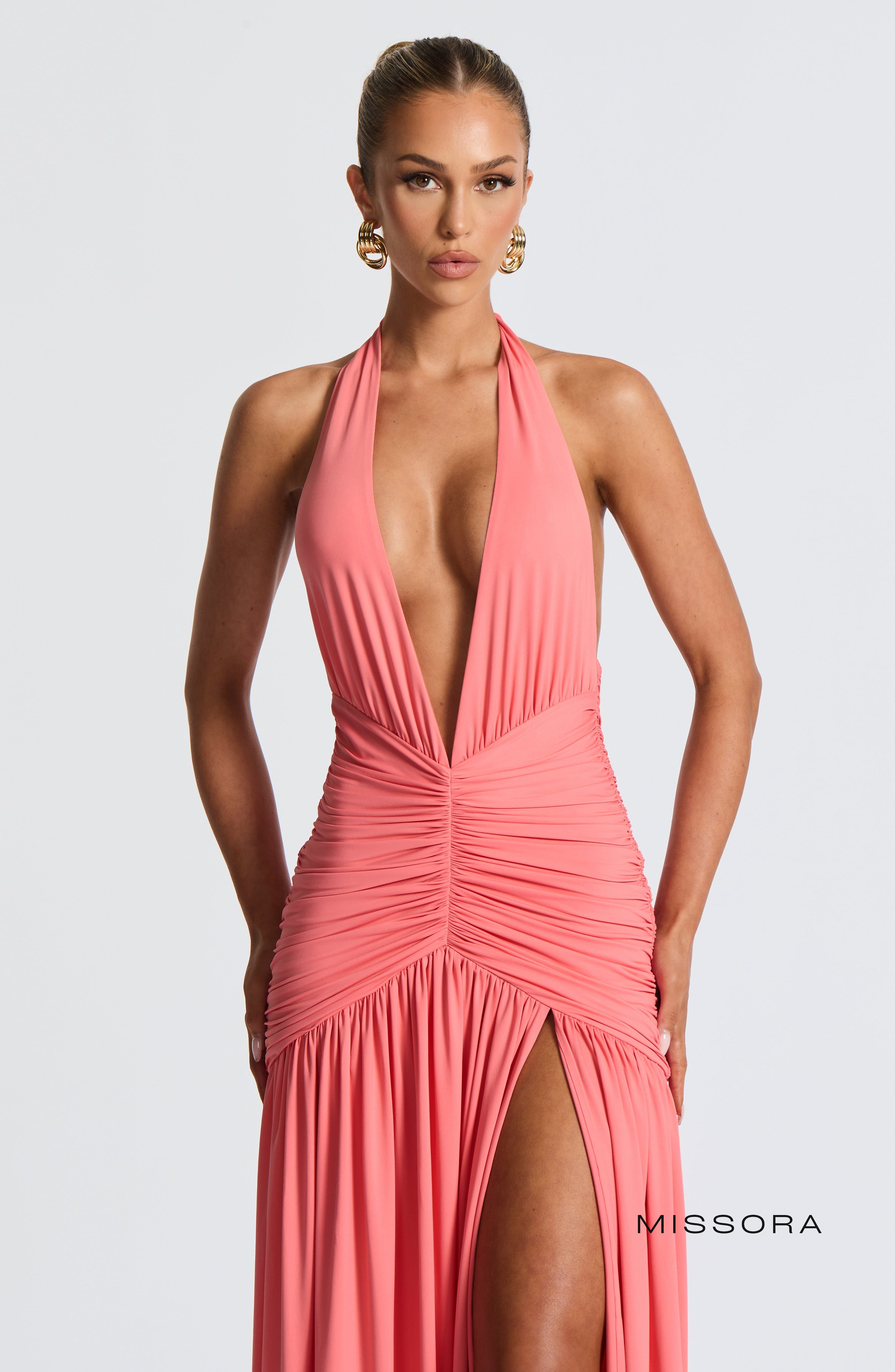 Missora Melania Ruched Slit Maxi Dress