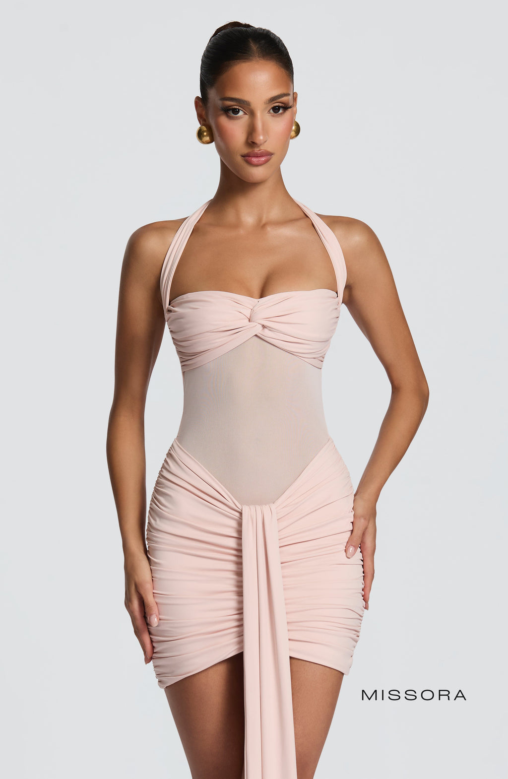 Missora Mirella Ruched Mesh Mini Dress