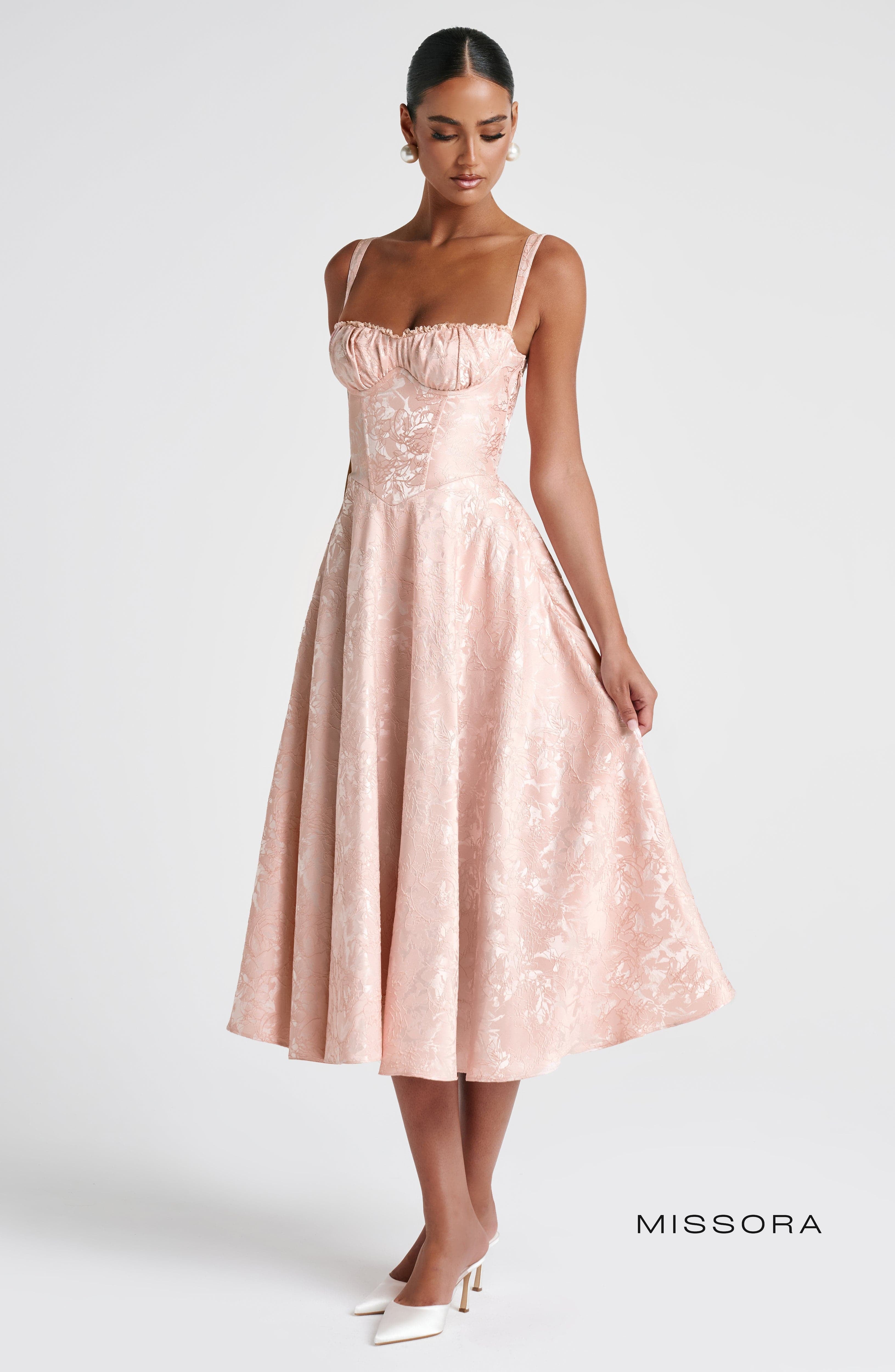Missora Noelia Corset Lace Midi Dress - Soft Peach
