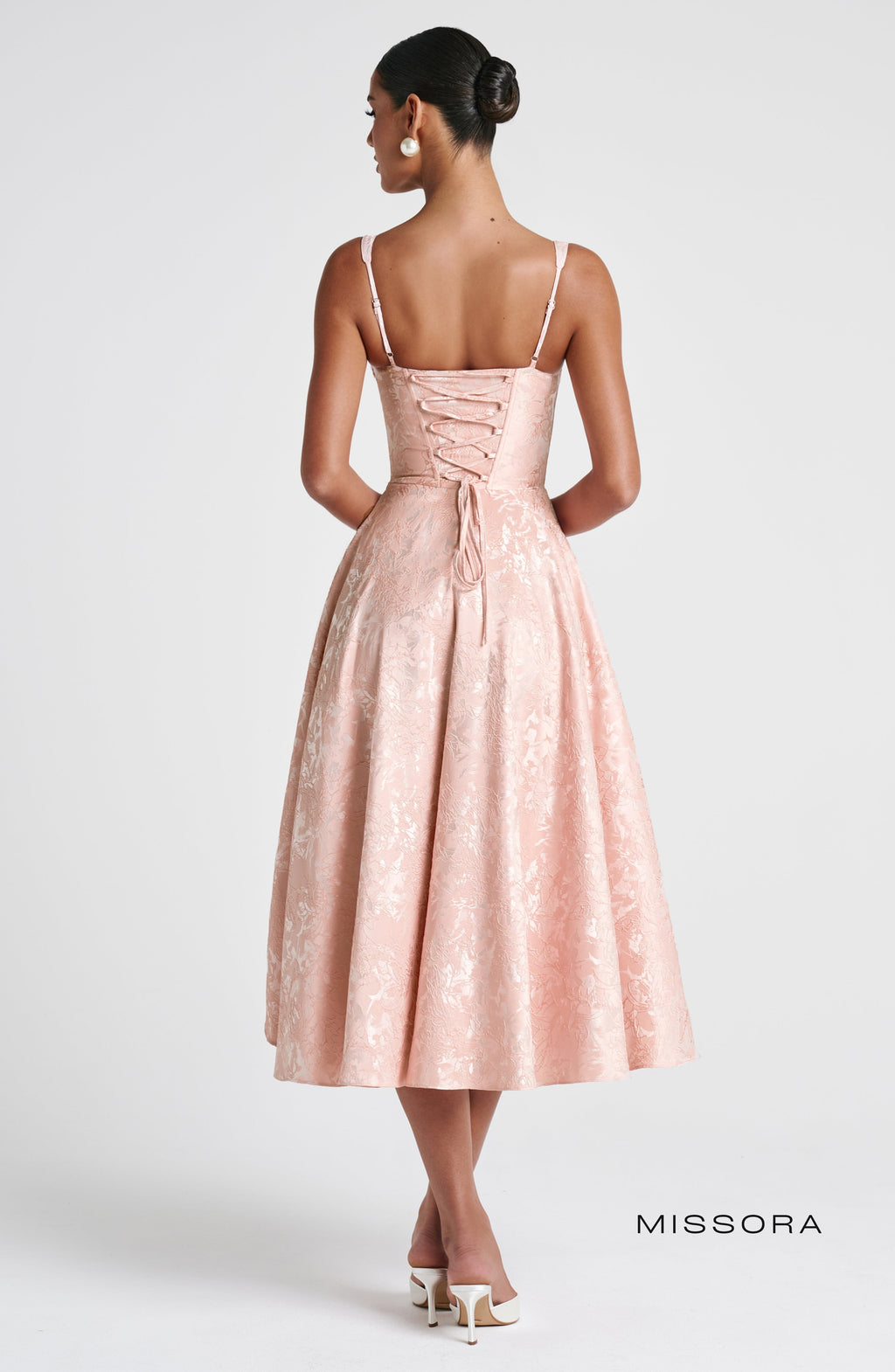Missora Noelia Corset Lace Midi Dress - Soft Peach