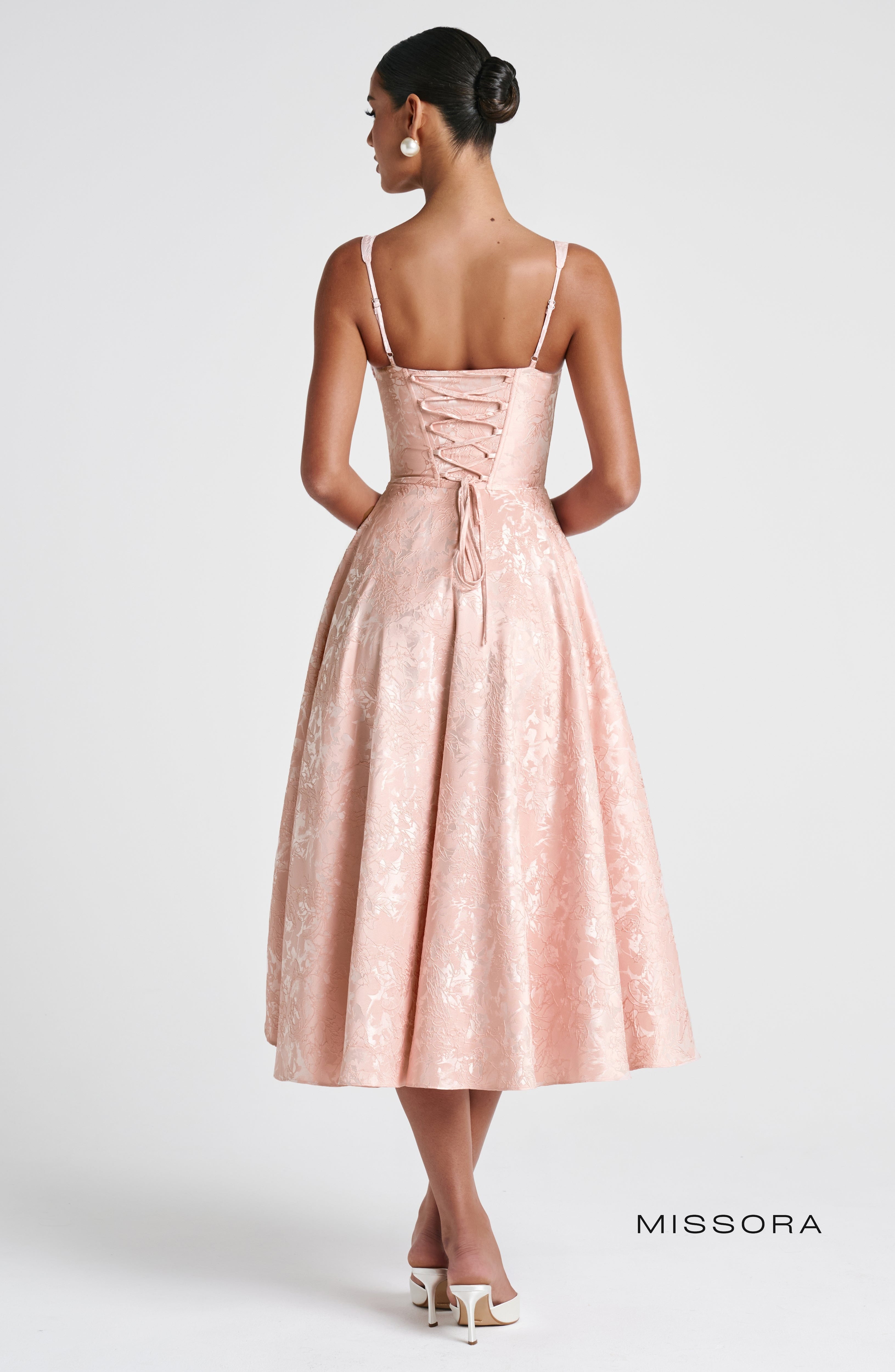 Missora Noelia Corset Lace Midi Dress - Soft Peach