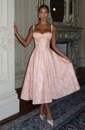 Missora Noelia Corset Lace Midi Dress - Soft Peach