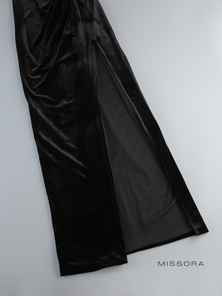 Novella Parlak Kadife Elbise [I3A3TE9G]