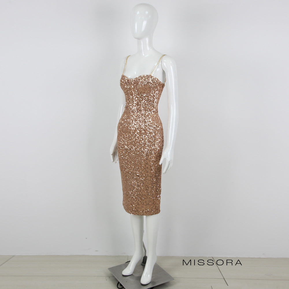 Nya V Yaka Askılı Midi Elbise [ZVZUUIM6]