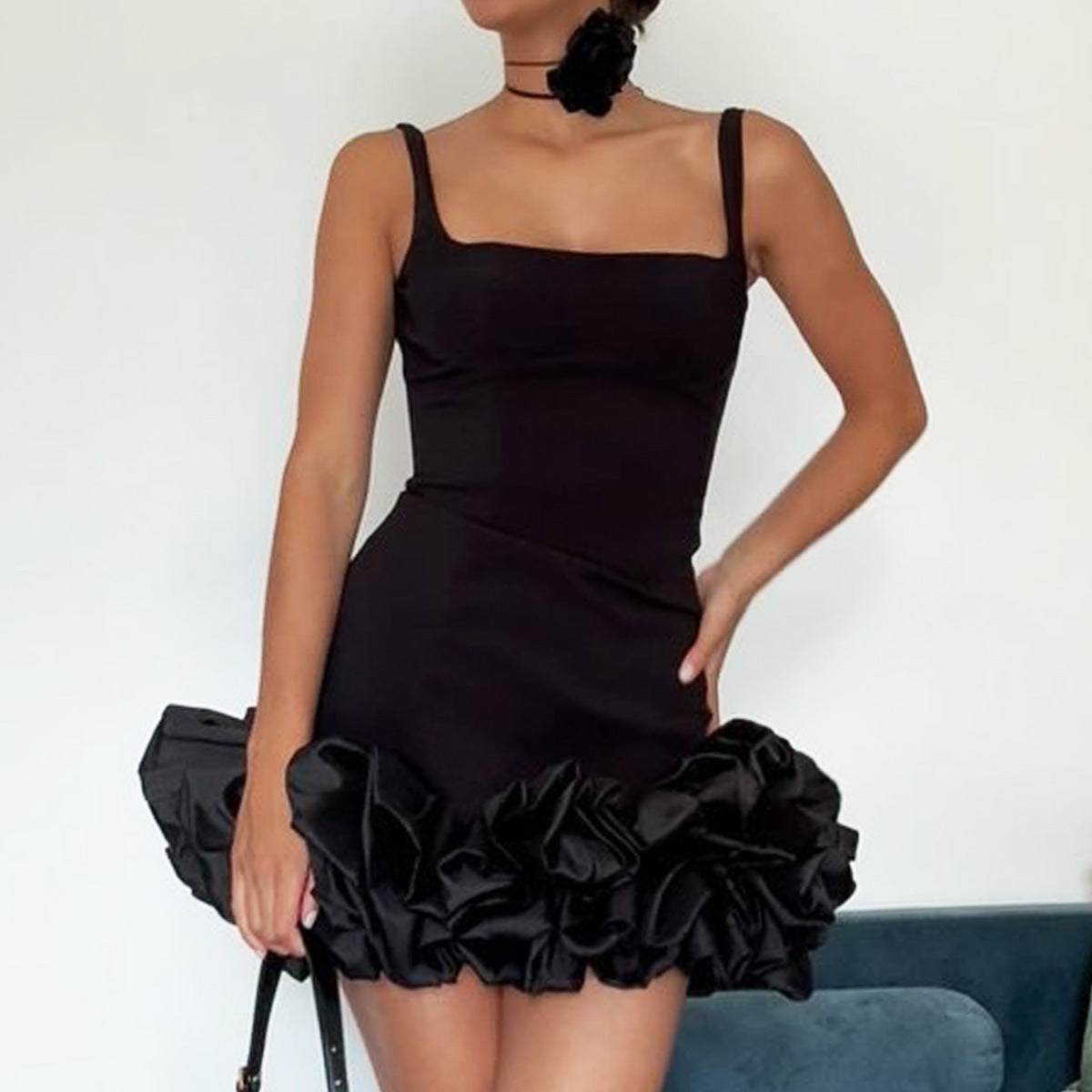 Nyomi Sırt Dekolteli Askılı Mini Elbise [UMLPCLYS]