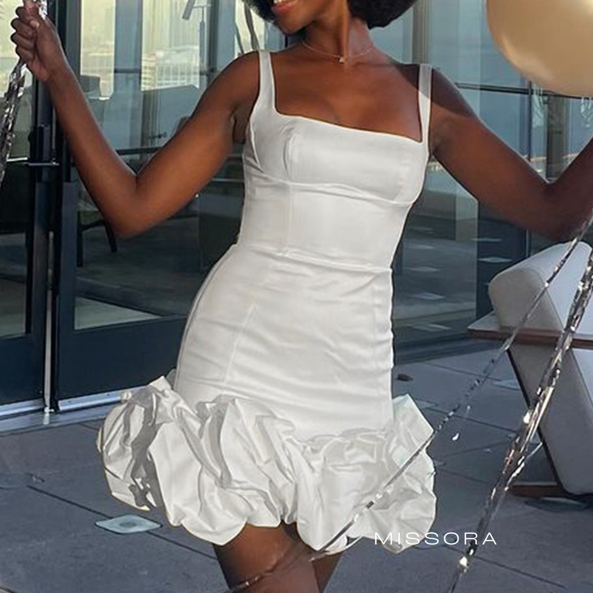 Nyomi Sırt Dekolteli Askılı Mini Elbise [IC7UN219]