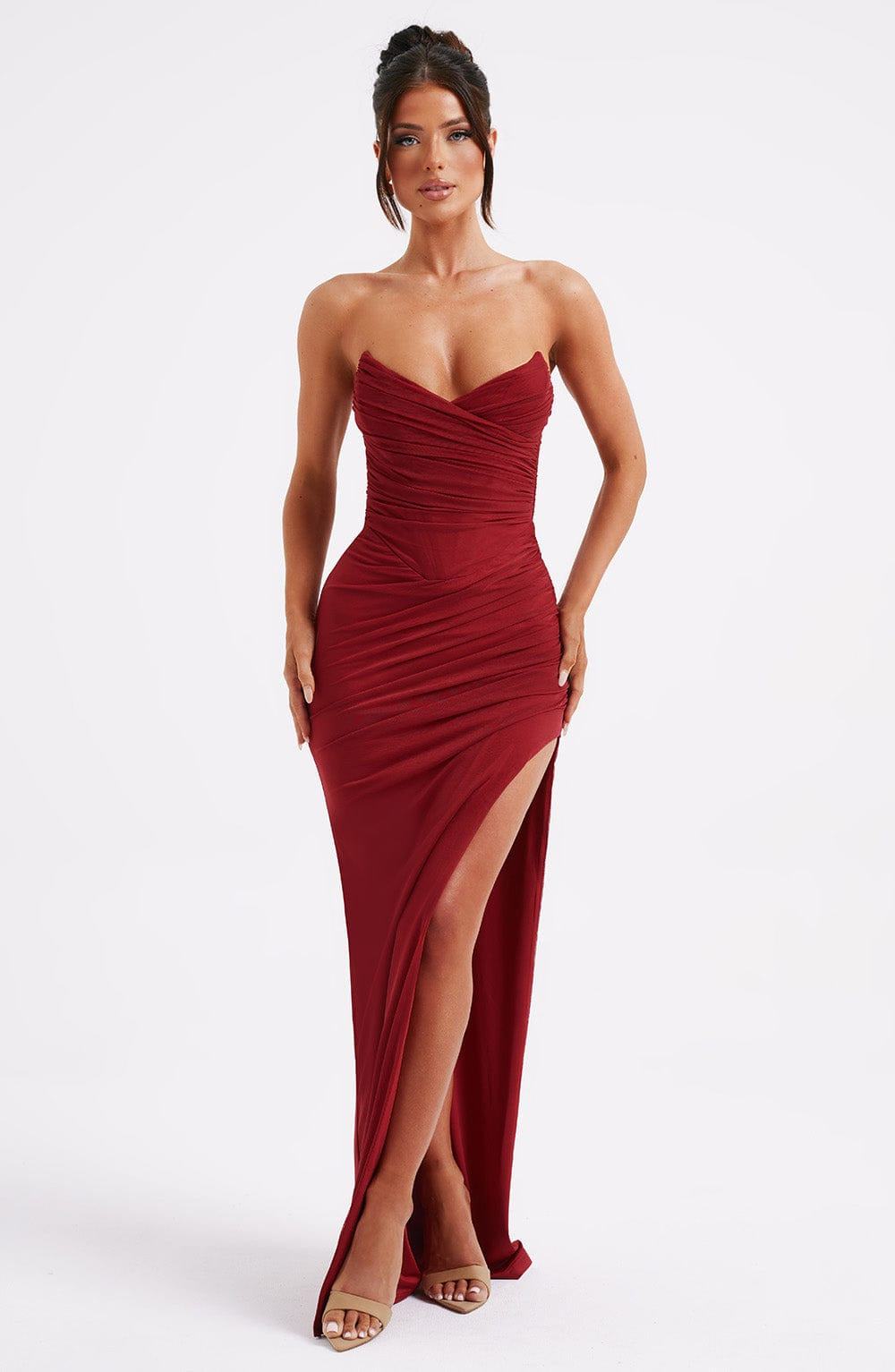 Missora Olive Corset Slit Maxi Dress
