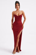 Missora Olive Corset Slit Maxi Dress