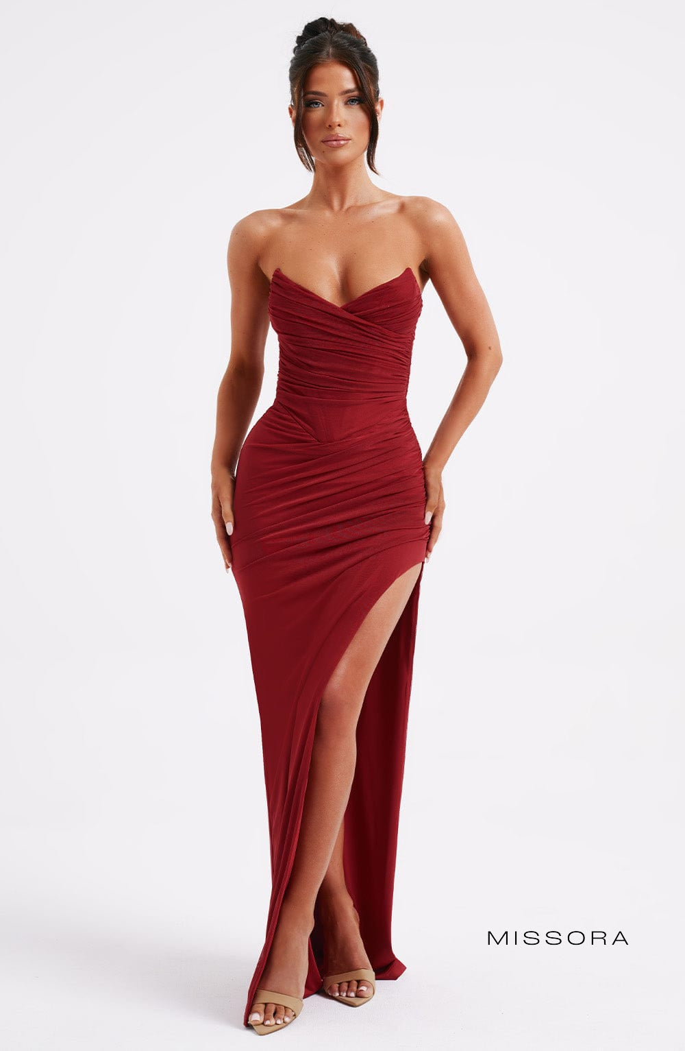 Missora Olive Corset Slit Maxi Dress