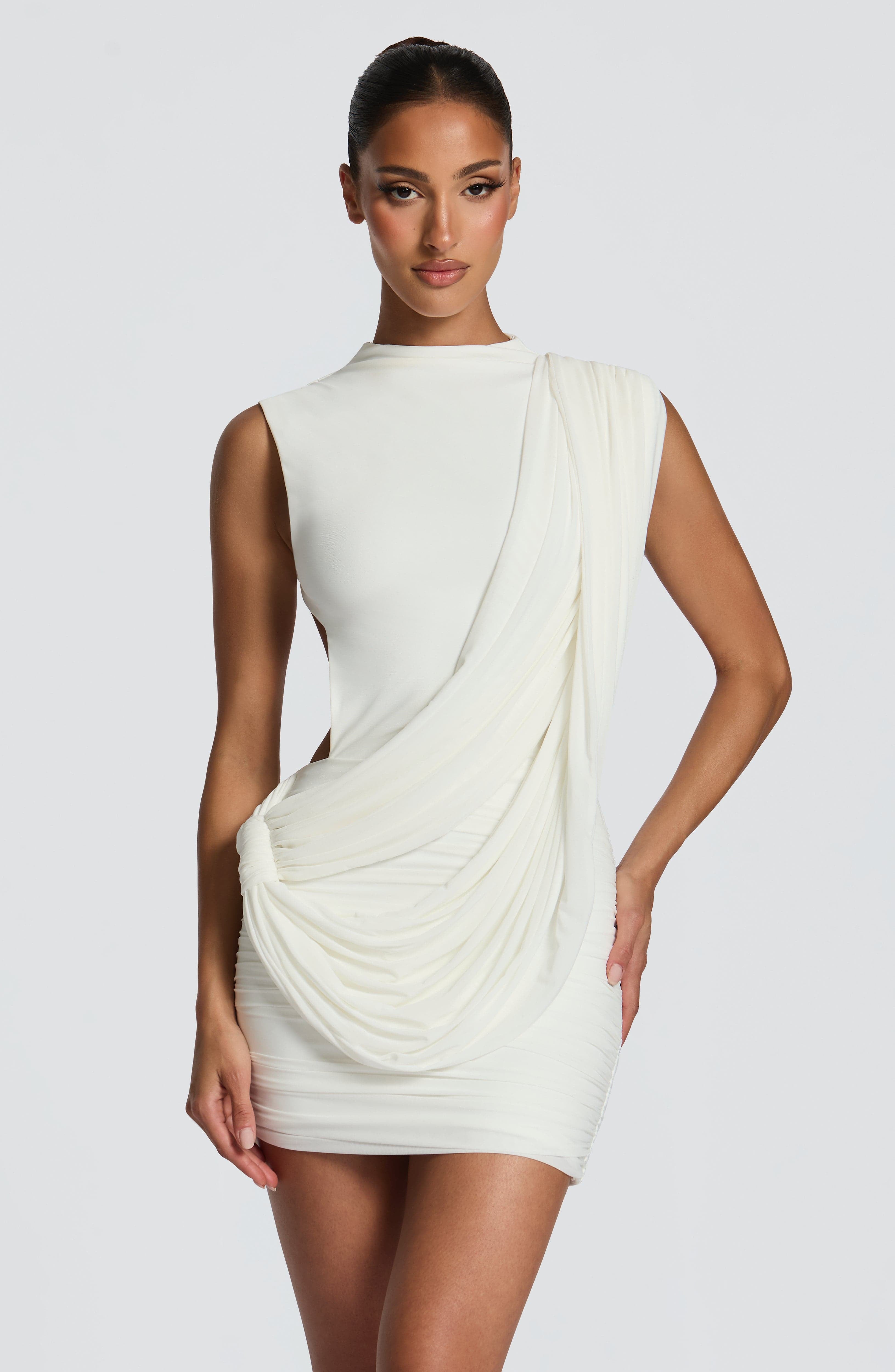 Missora Perl Ruched Sash Mini Dress