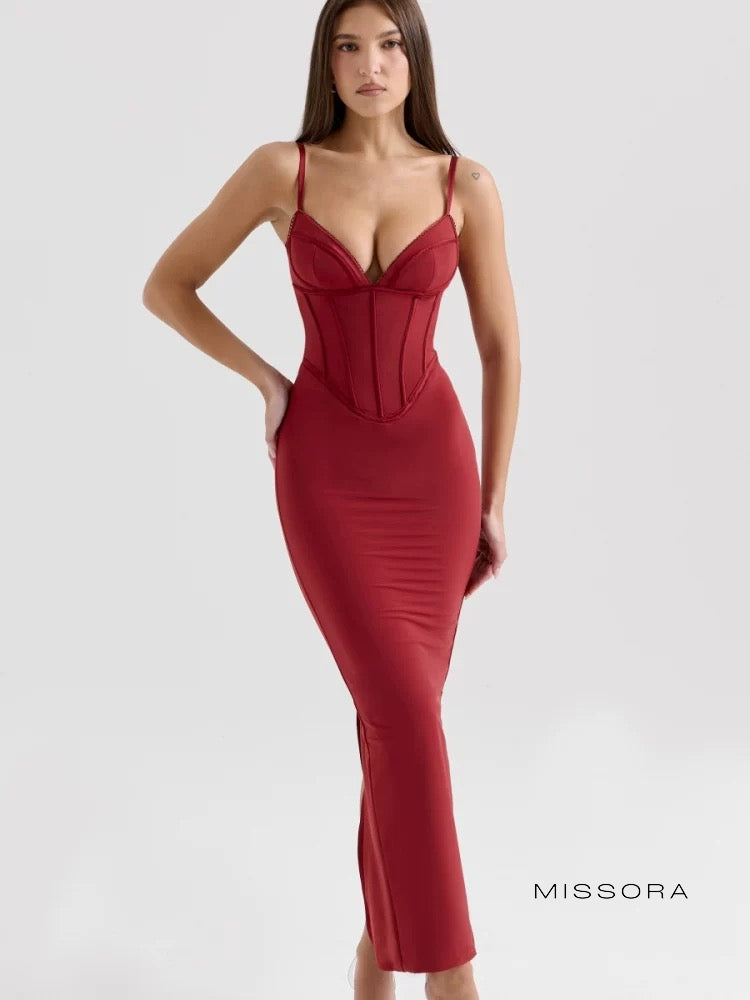 Primrose Kırmızı Straplez File Elbise [34TIBOST]