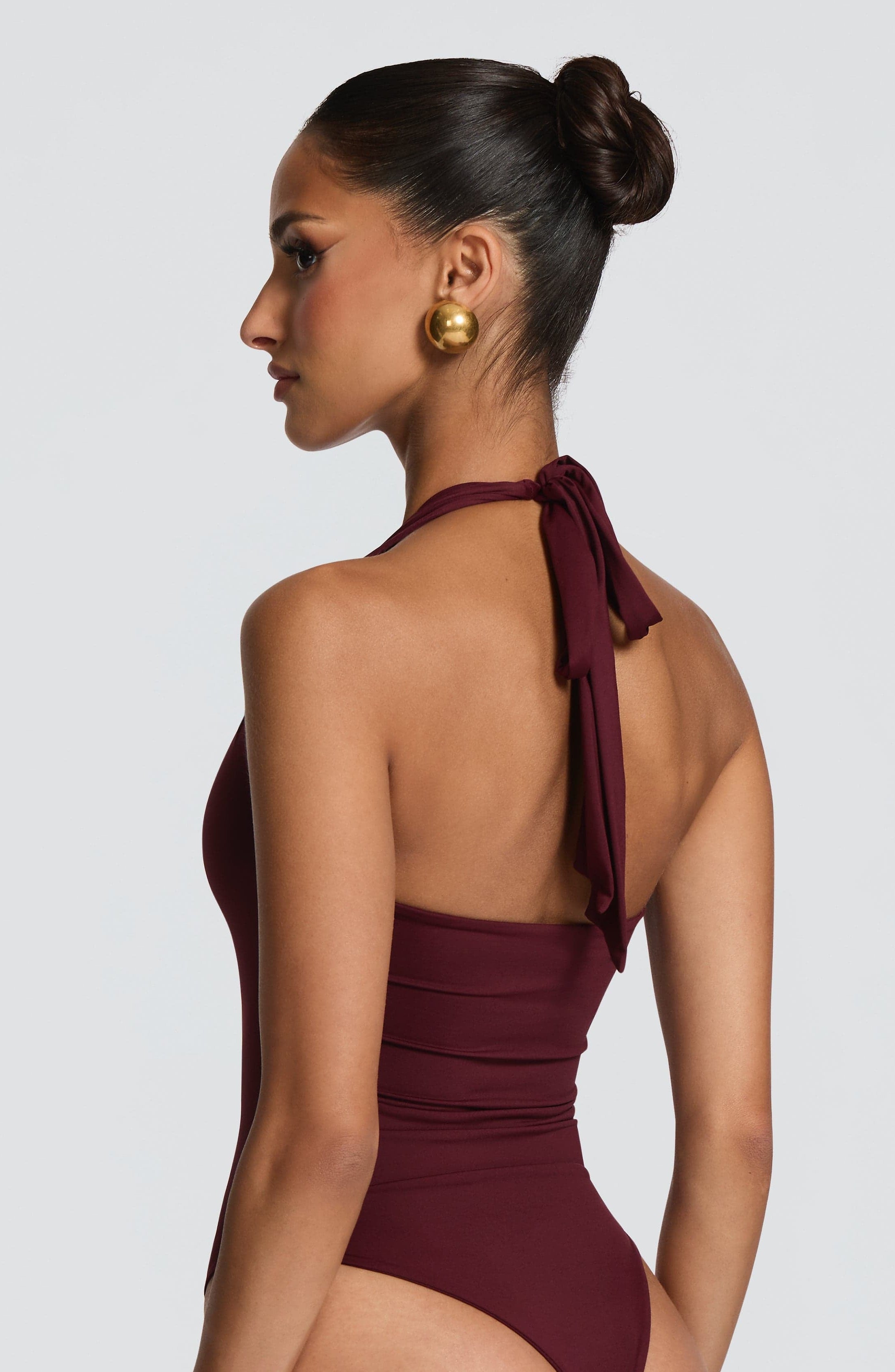 Missora Ramsey Plunging Halter Bodysuit - Cherry Lacquer
