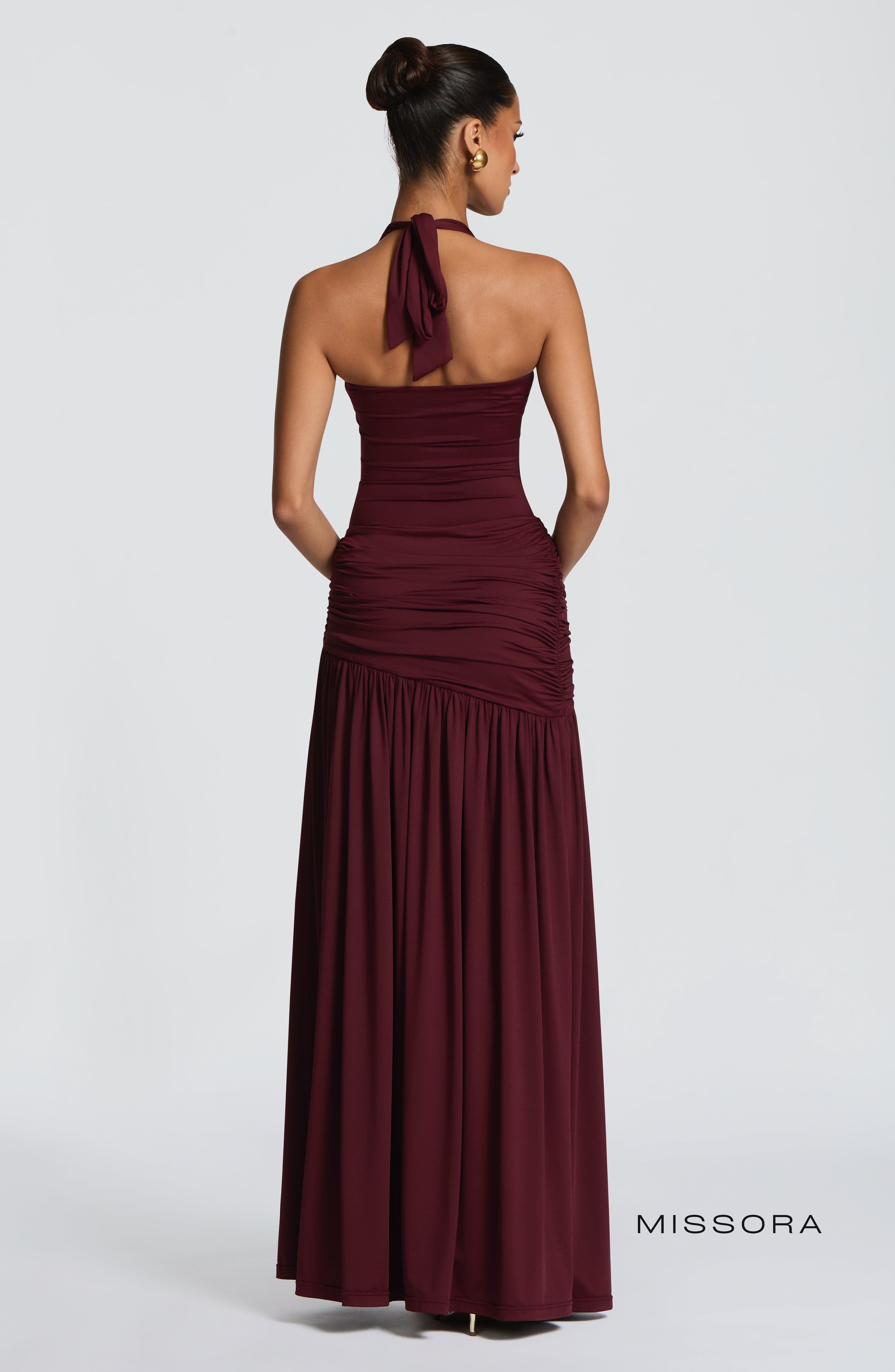 Missora Ramsey Plunging Halter Bodysuit - Cherry Lacquer