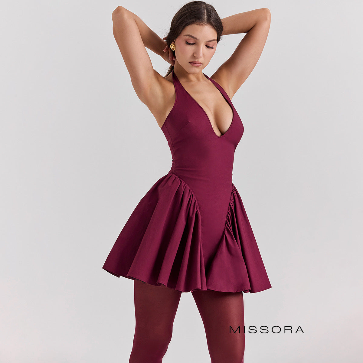 Rozalynn Halter Pli Mini Elbise [6PDBJX8D]