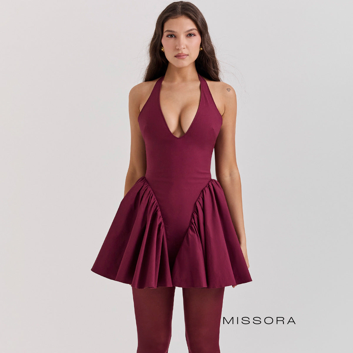 Rozalynn Halter Pli Mini Elbise [TTBWNJLQ]