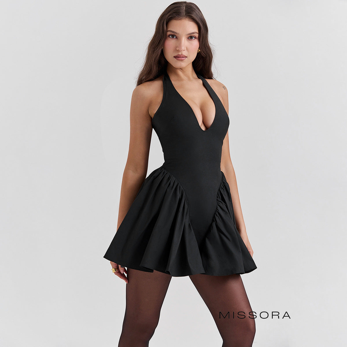 Rozalynn Halter Pli Mini Elbise [G7RTS9JK]