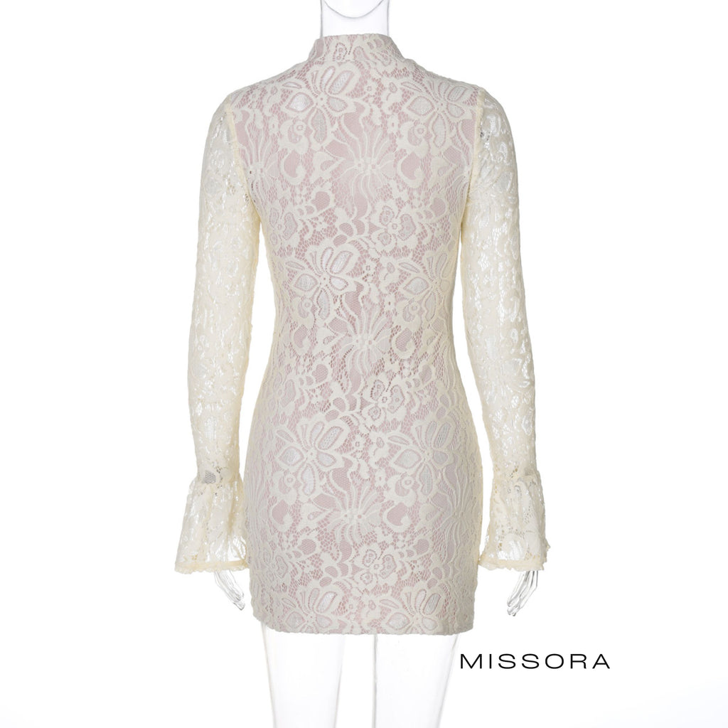 Saphire Dantel Mandarin Yaka Mini Elbise [V8E6YUNZ]