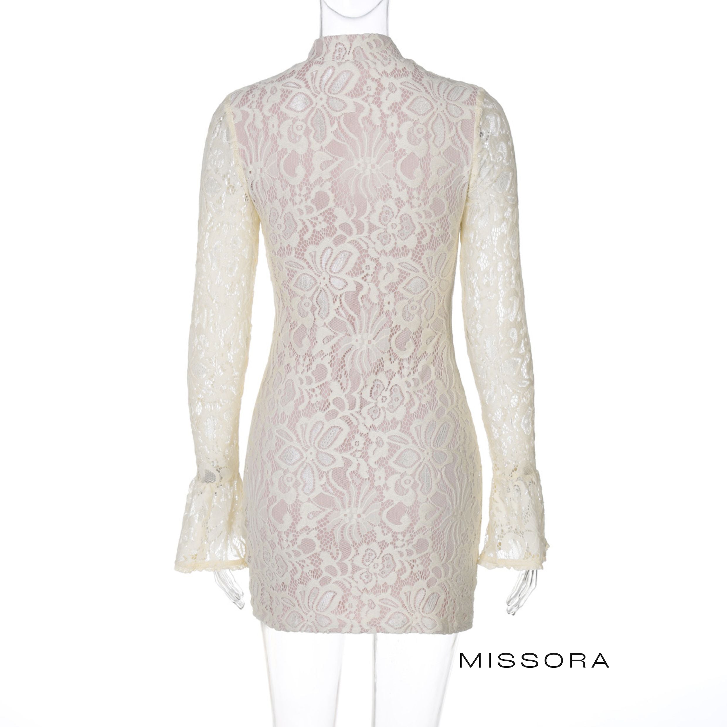 Saphire Dantel Mandarin Yaka Mini Elbise [V8E6YUNZ]