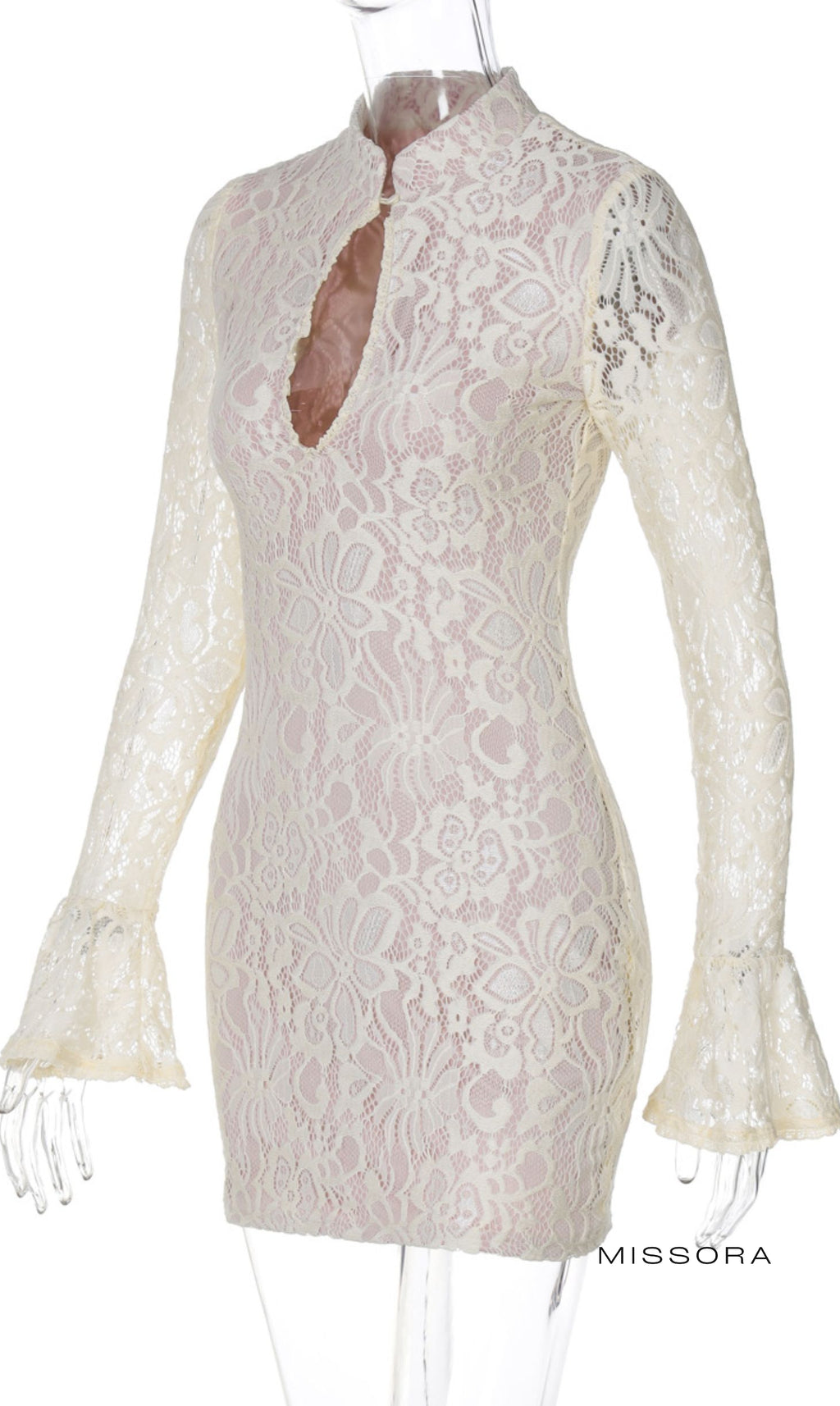 Saphire Dantel Mandarin Yaka Mini Elbise [FV52M9Y8]