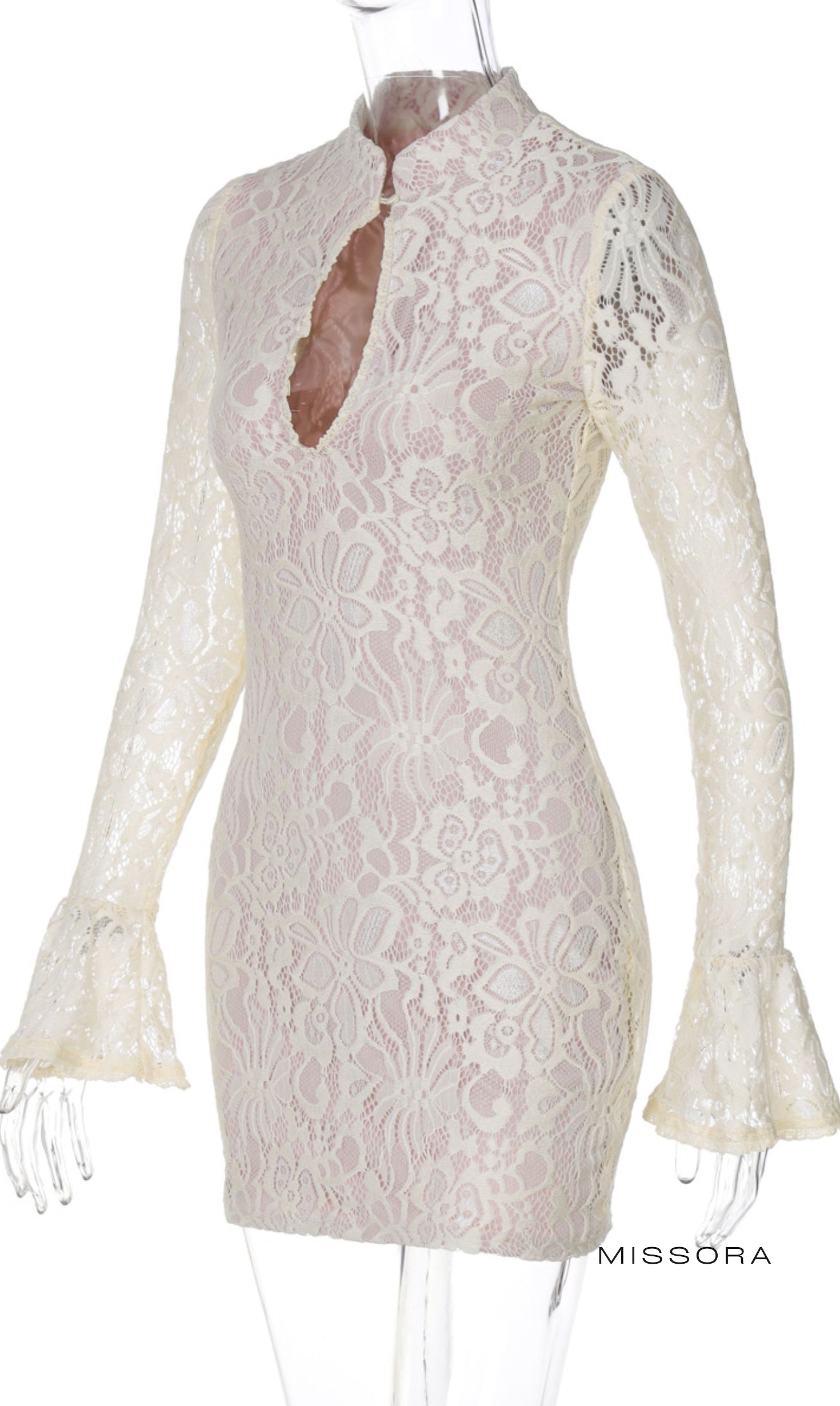 Saphire Dantel Mandarin Yaka Mini Elbise [FV52M9Y8]