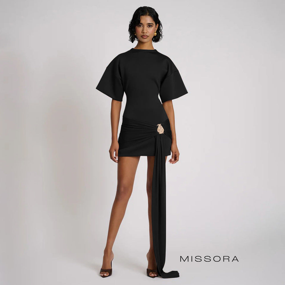 Shaniya Büzgülü Fitilli Mini Elbise [CLEN7GRV]