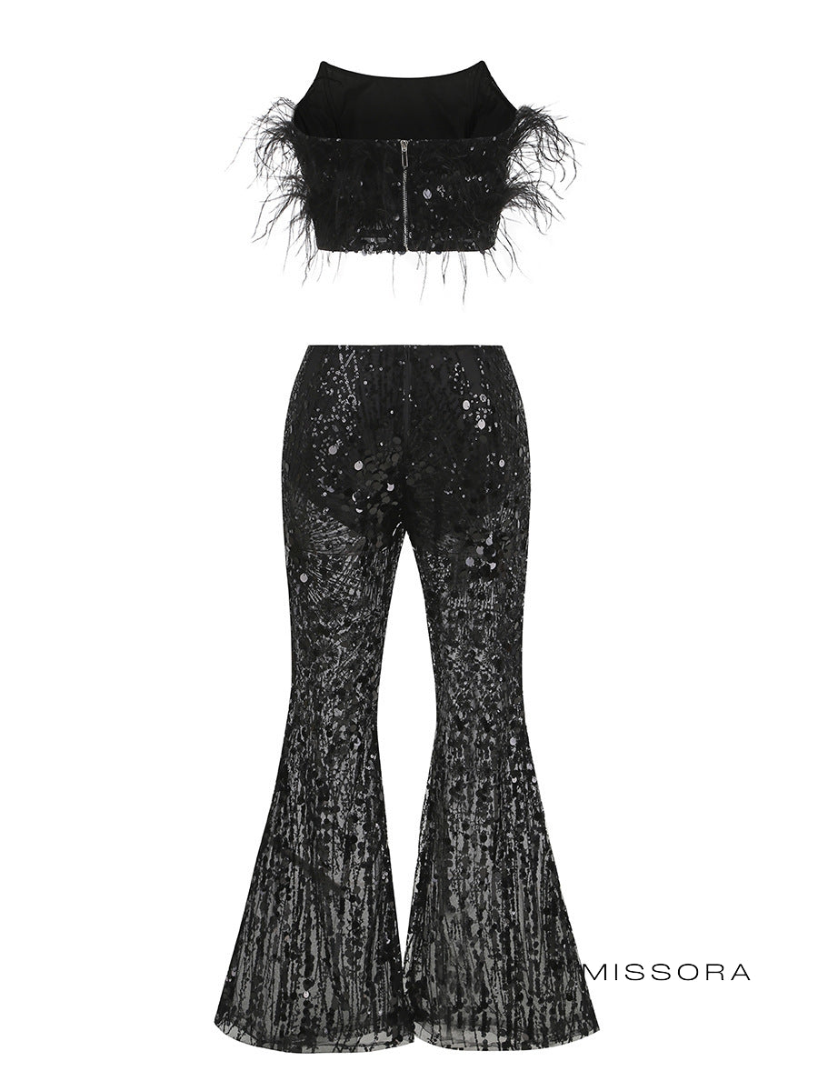 Sherry Ostrich Sequin Pantolon Takımı [Q86YBWW8]