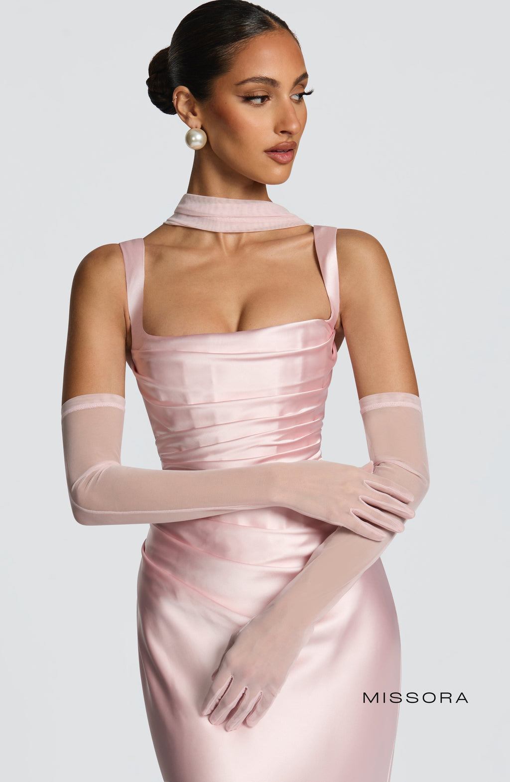 Missora Sonali Sculpting Satin Maxi Dress - Blush
