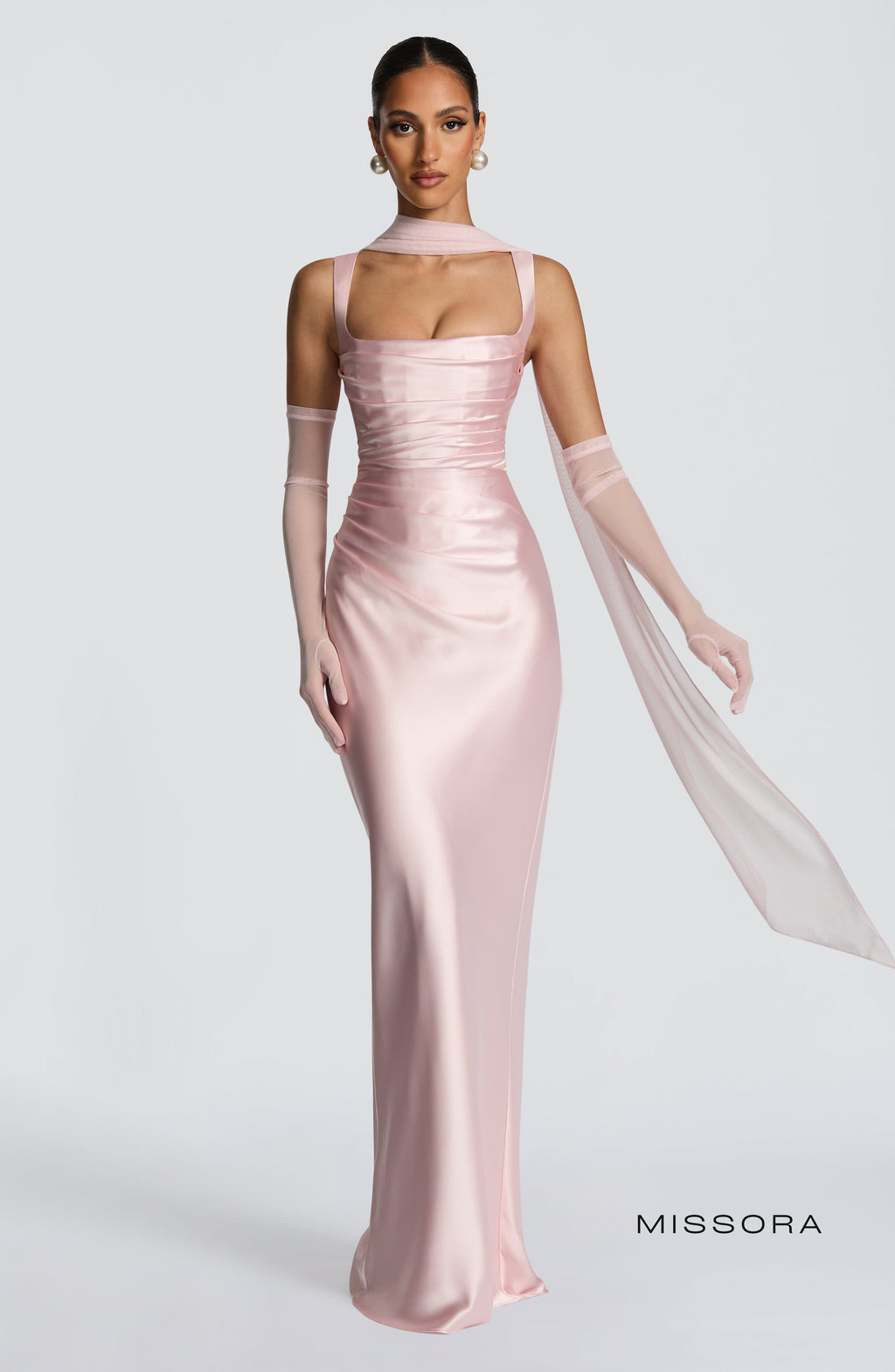 Missora Sonali Sculpting Satin Maxi Dress - Blush
