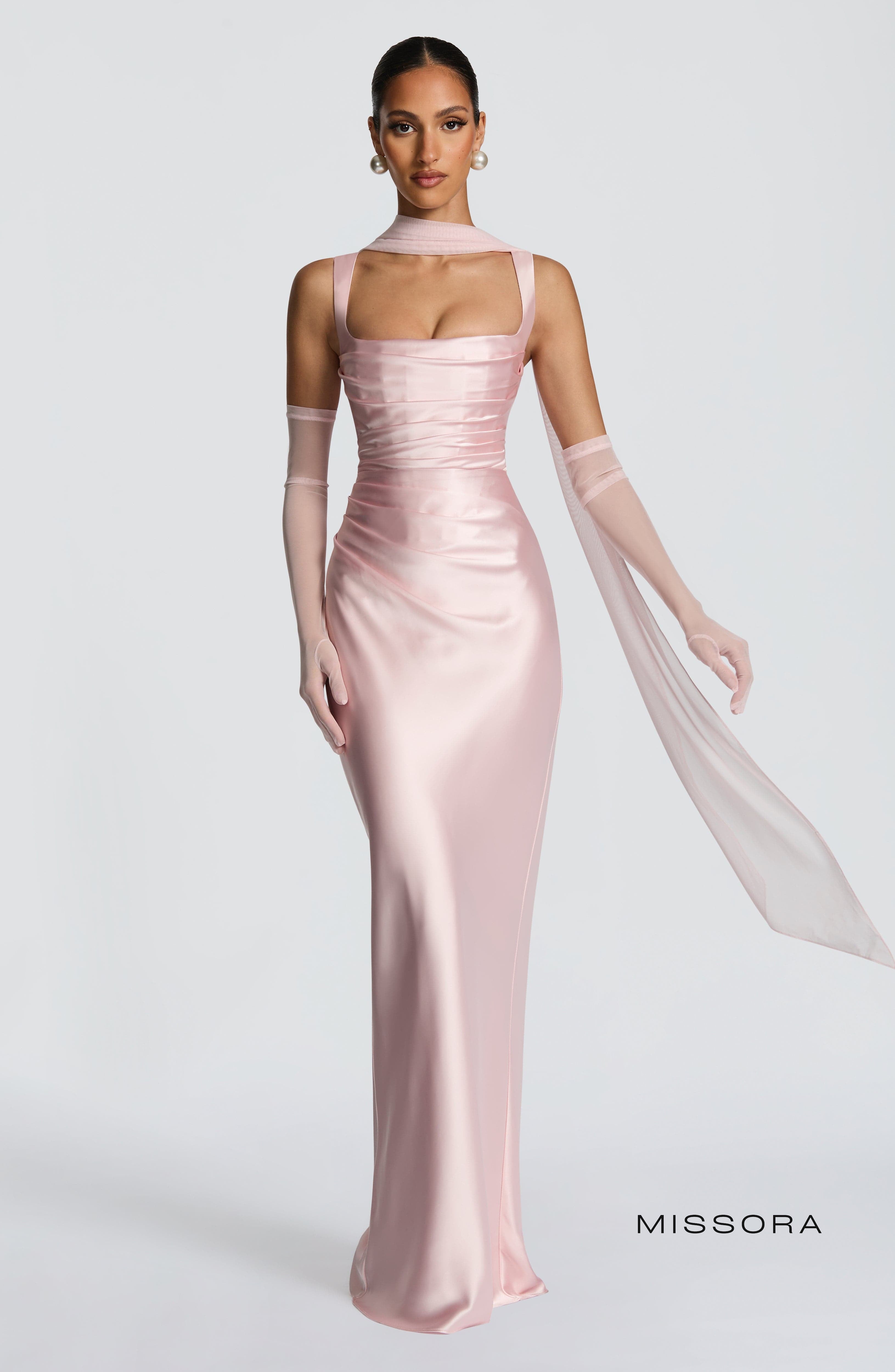 Missora Sonali Sculpting Satin Maxi Dress - Blush