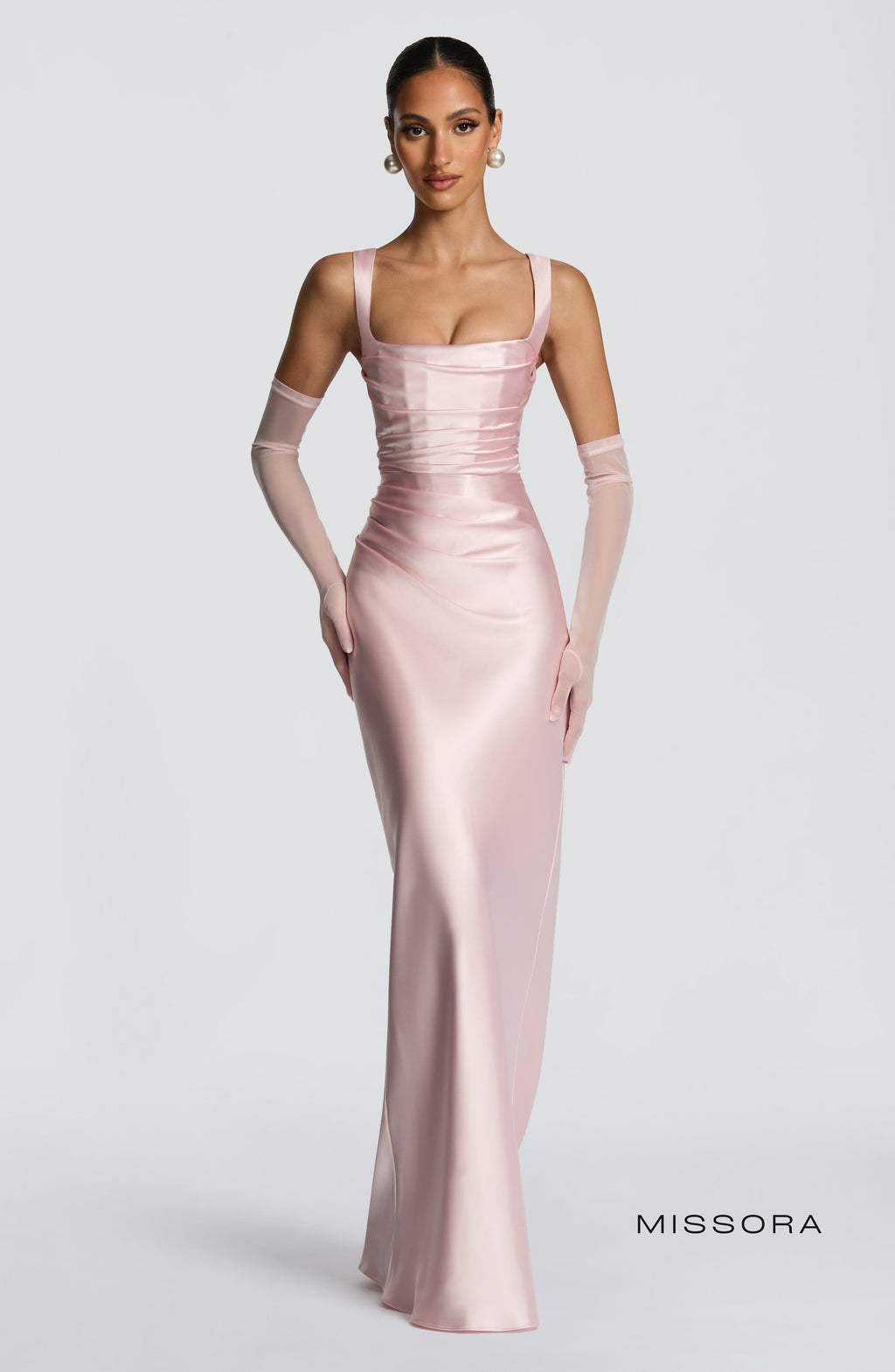 Missora Sonali Sculpting Satin Maxi Dress - Blush