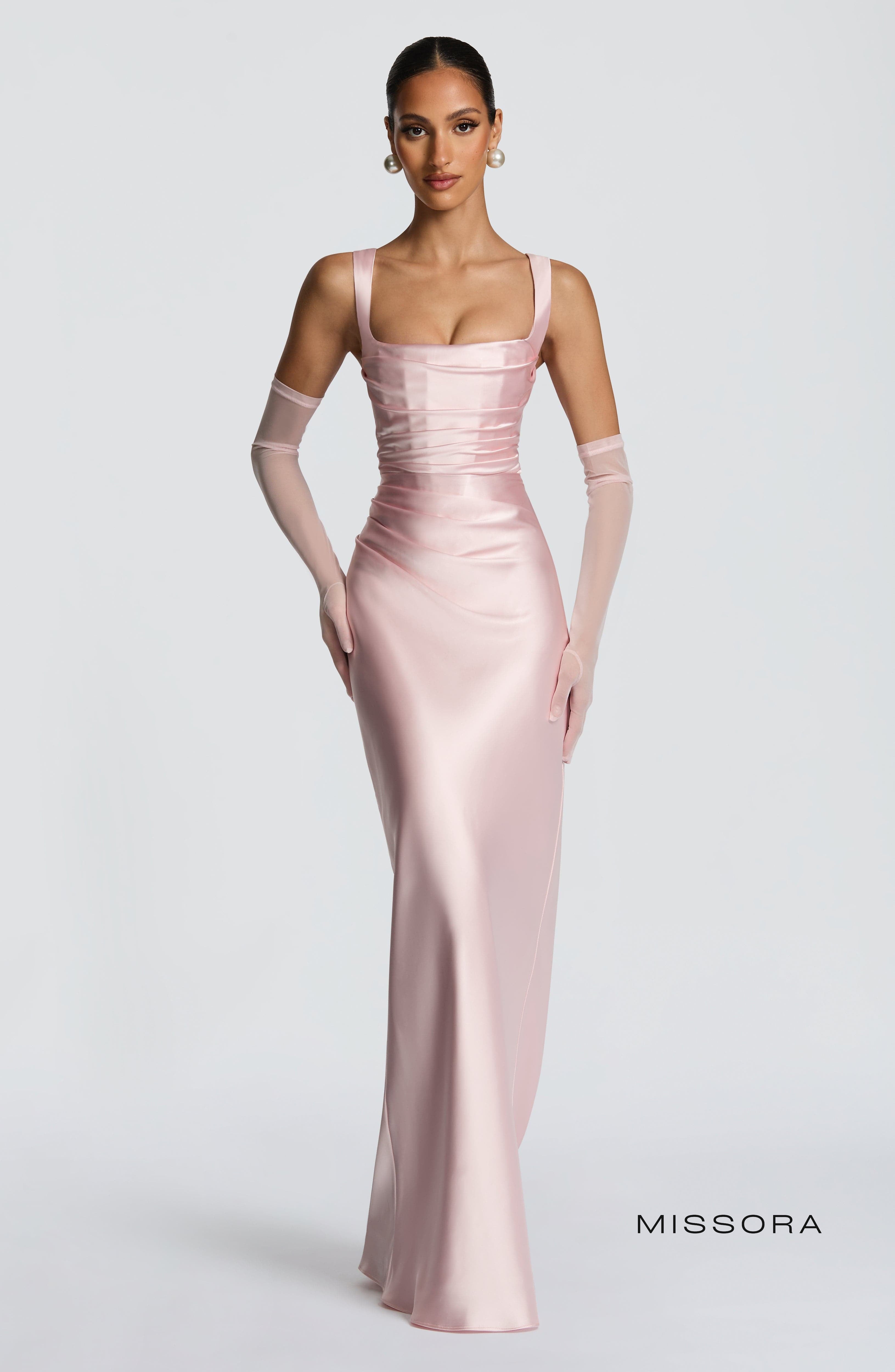 Missora Sonali Sculpting Satin Maxi Dress - Blush