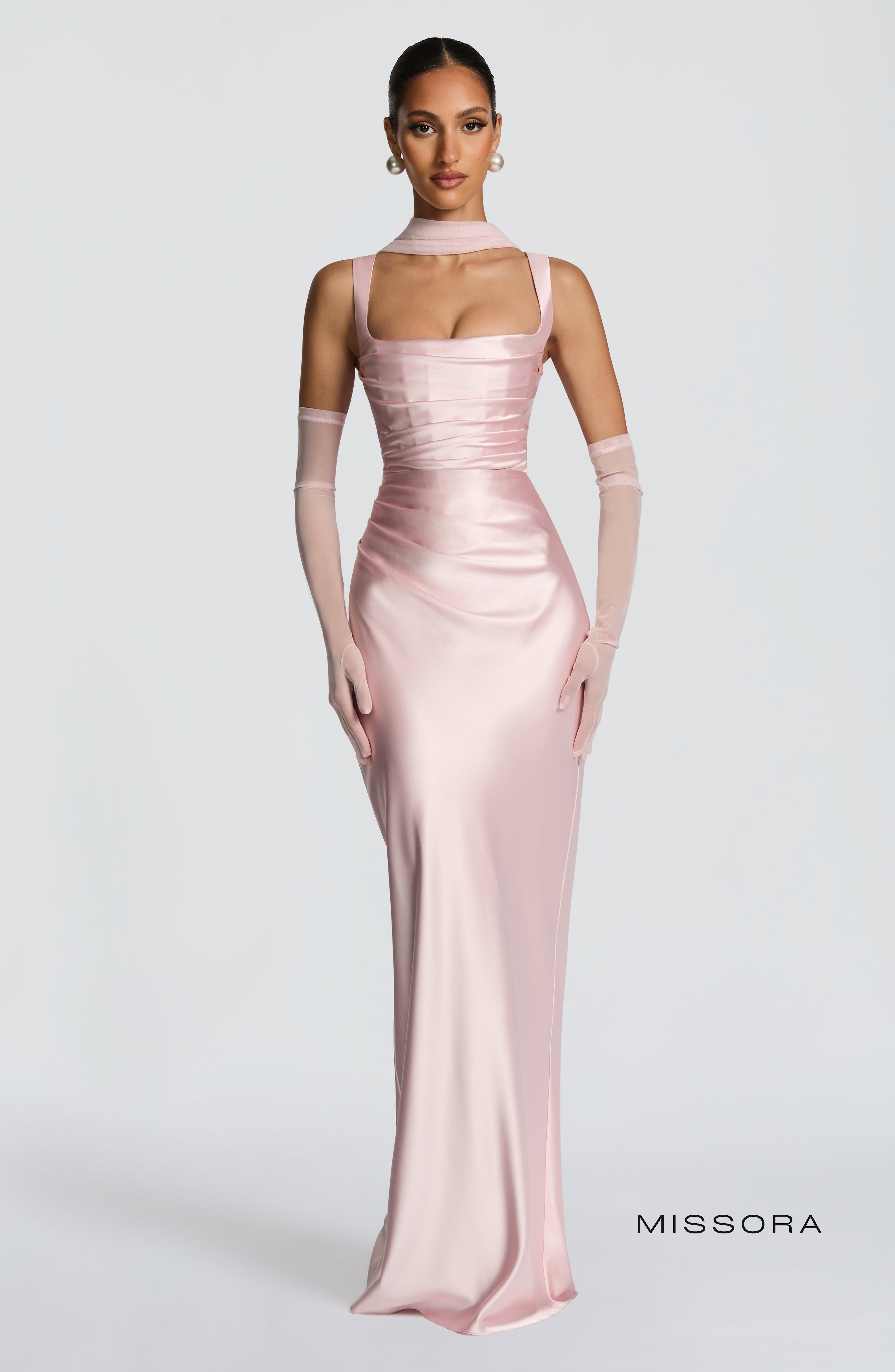 Missora Sonali Sculpting Satin Maxi Dress - Blush