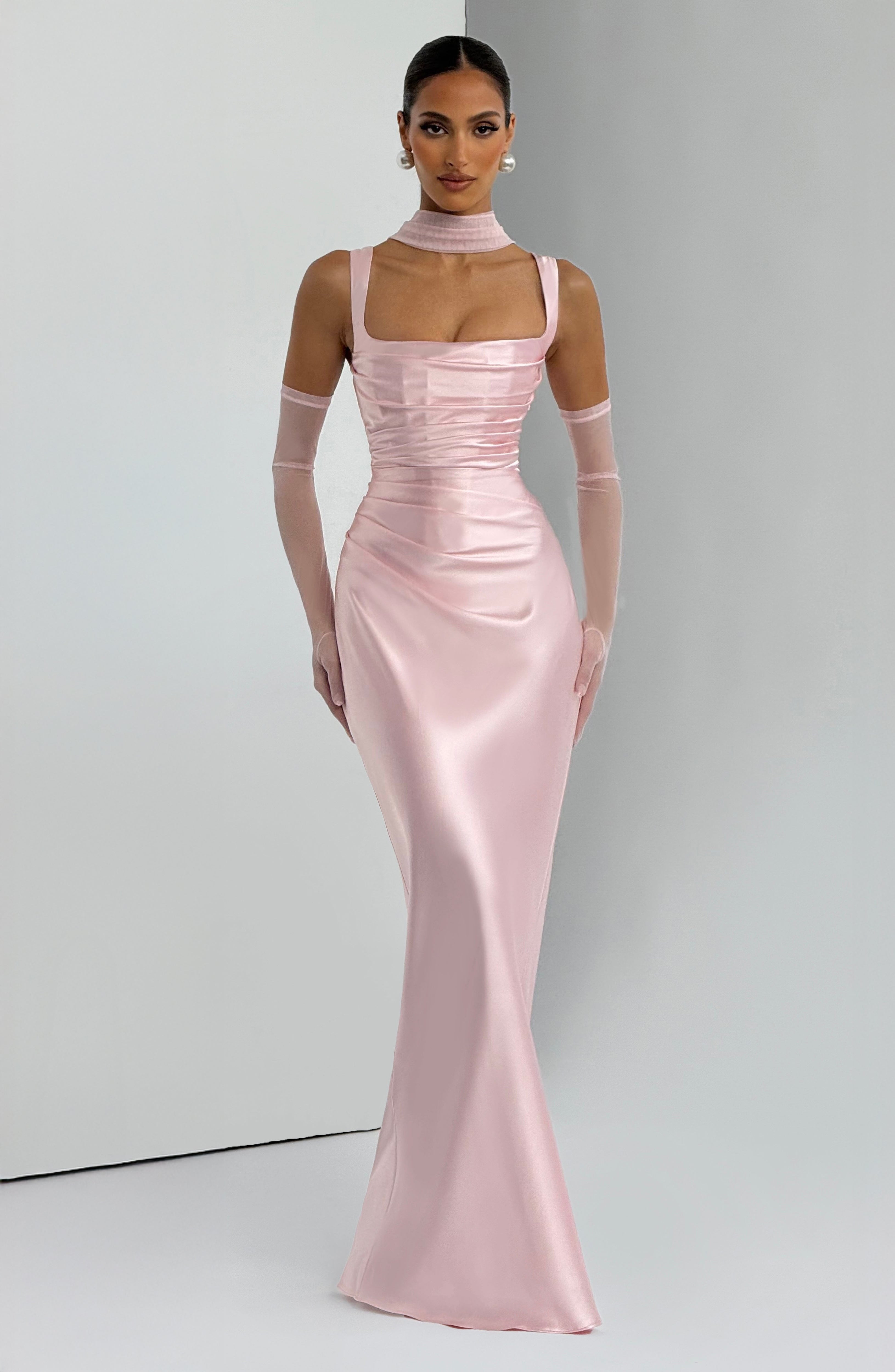 Missora Sonali Sculpting Satin Maxi Dress - Blush