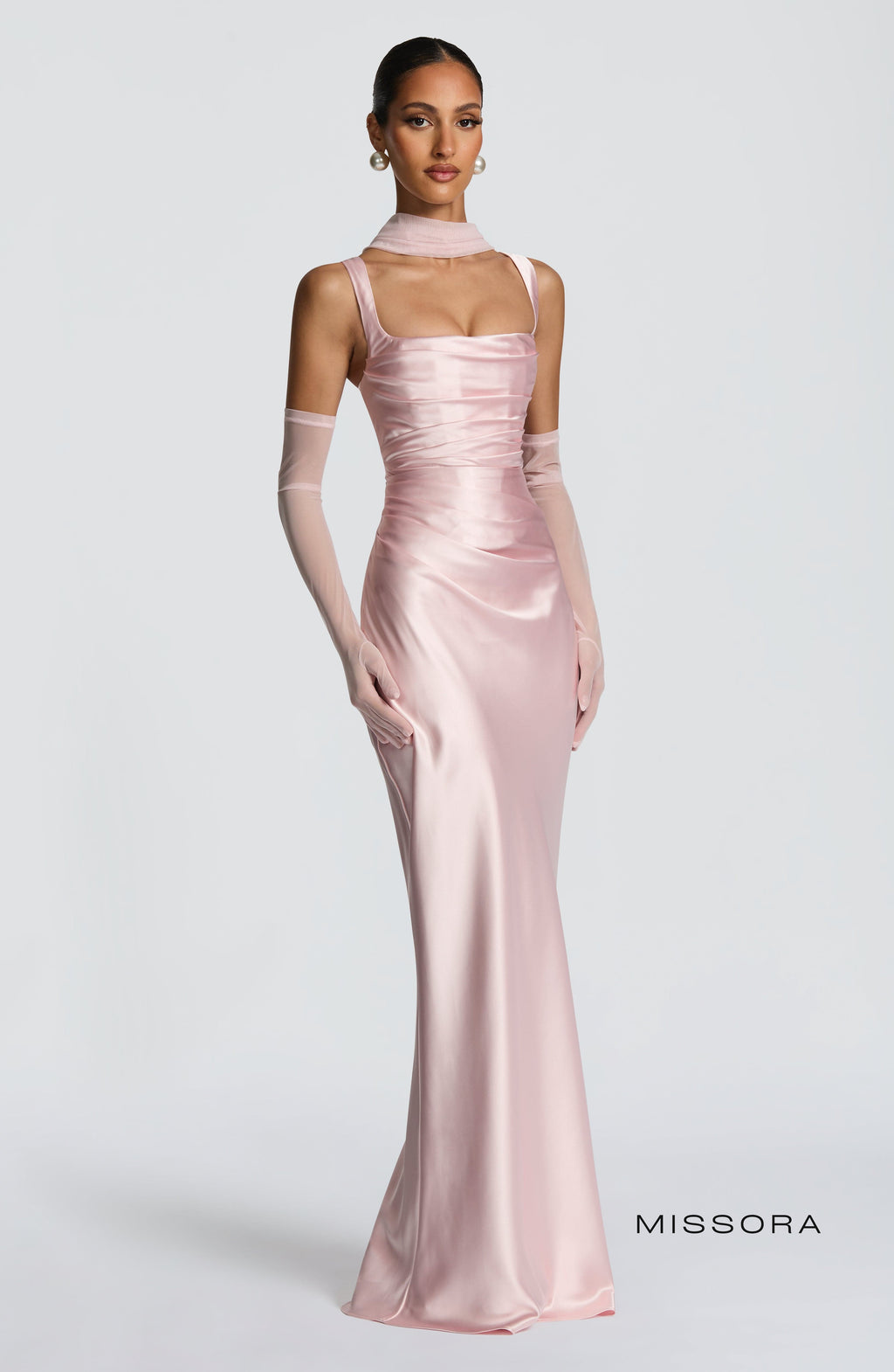 Missora Sonali Sculpting Satin Maxi Dress - Blush