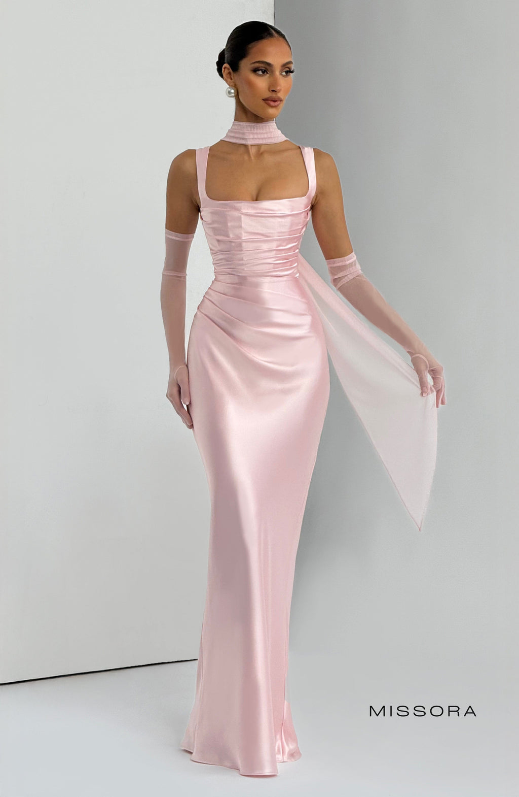 Missora Sonali Sculpting Satin Maxi Dress - Blush