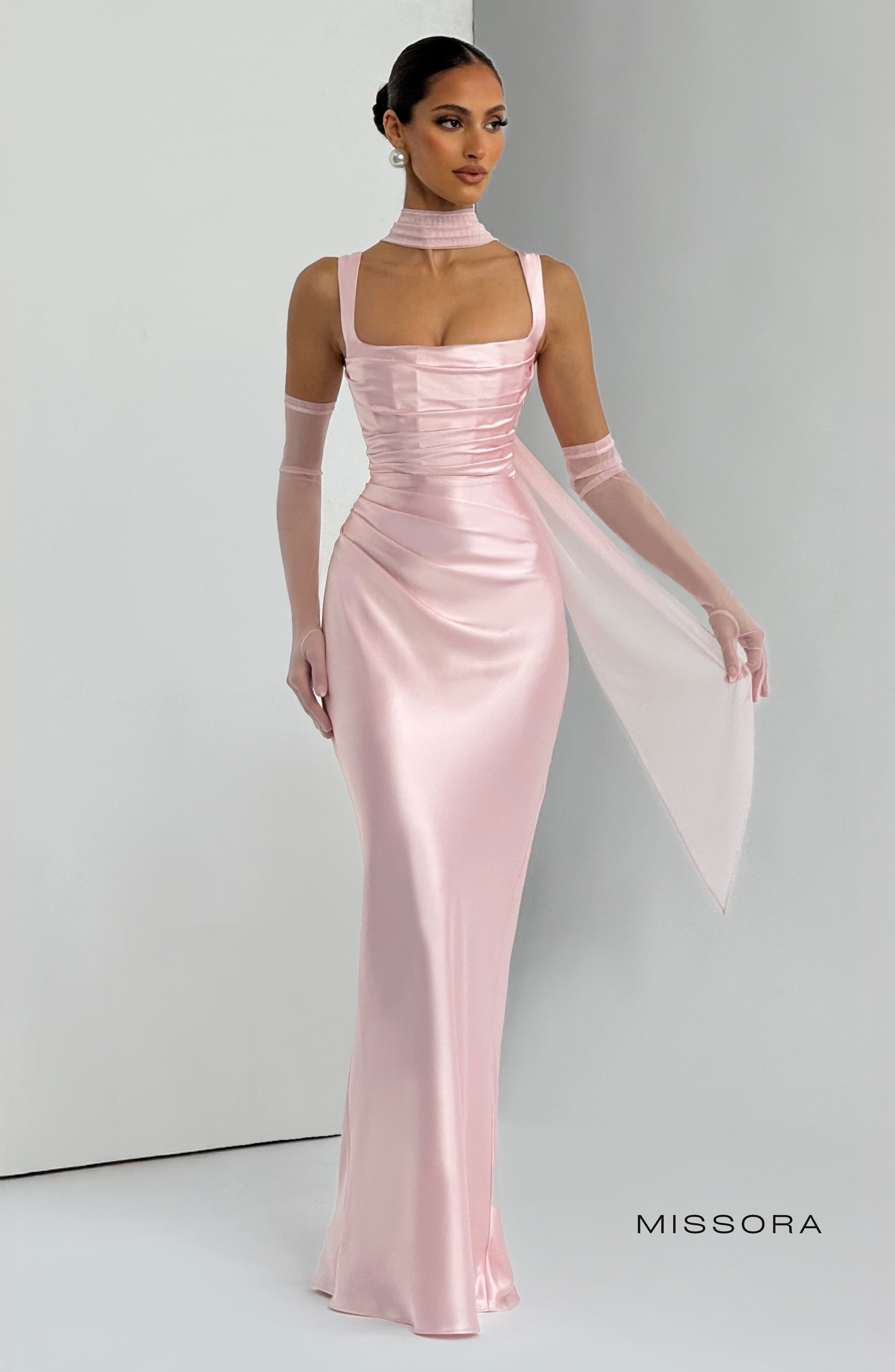 Missora Sonali Sculpting Satin Maxi Dress - Blush