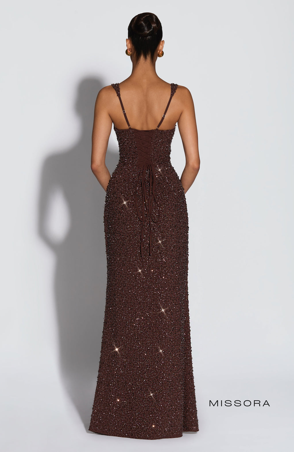 Missora Sonali Sculpting Satin Maxi Dress - Plum Brown Sparkle