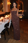 Missora Sonali Sculpting Satin Maxi Dress - Plum Brown Sparkle
