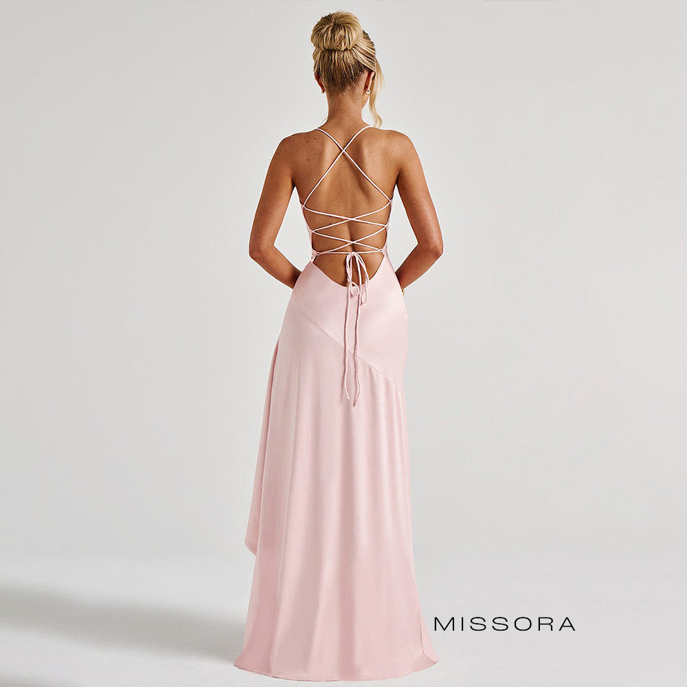 Taegan Saten Asimetrik Maksi Elbise [YRBDP38V]