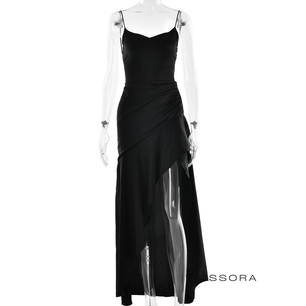 Taegan Saten Asimetrik Maksi Elbise [EEM3GQYA]