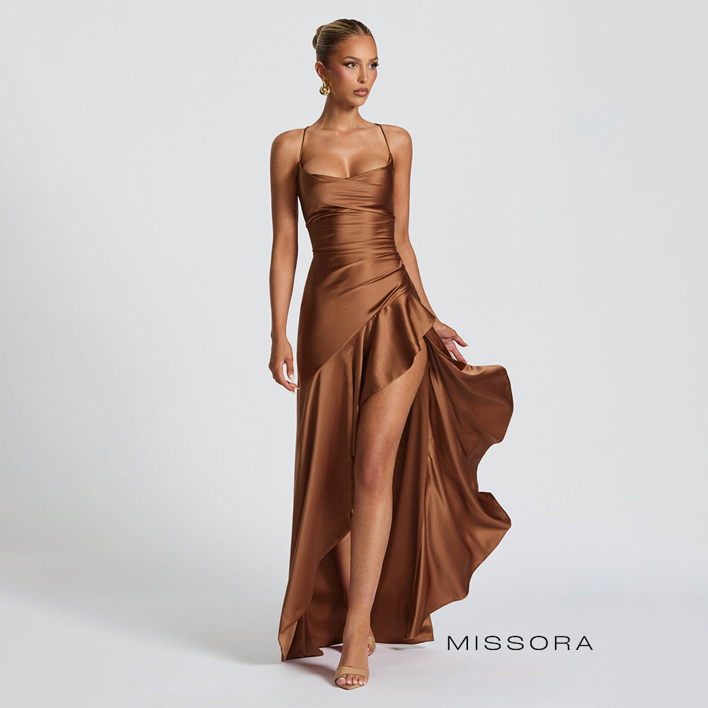 Taegan Saten Asimetrik Maksi Elbise [ZU7ON4A8]