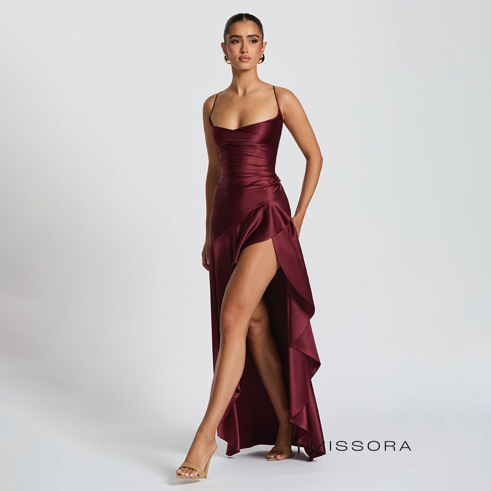 Taegan Saten Asimetrik Maksi Elbise [80QP2SGD]