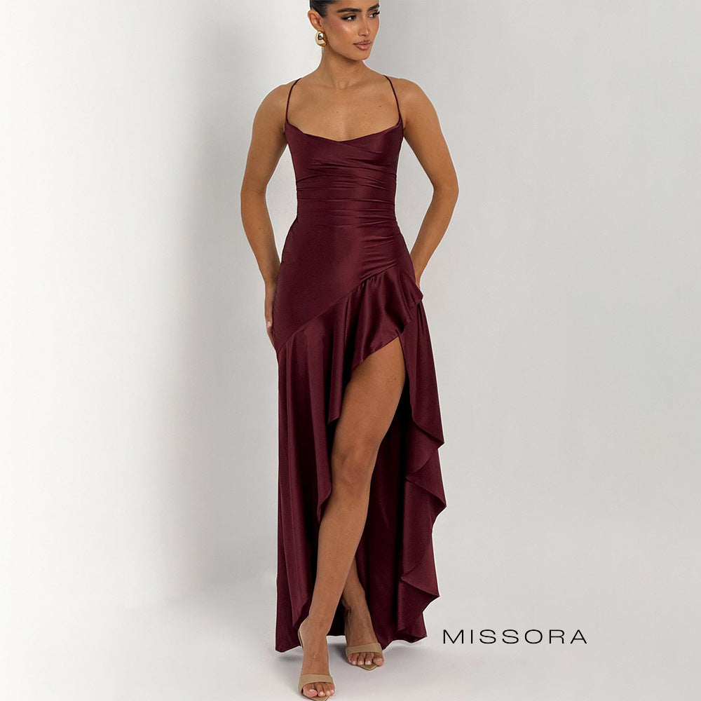 Taegan Saten Asimetrik Maksi Elbise [KMHCNP53]