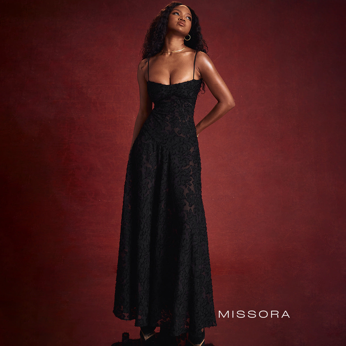 Talia Askılı Jakarlı Uzun Elbise [CG9QYQ5I]