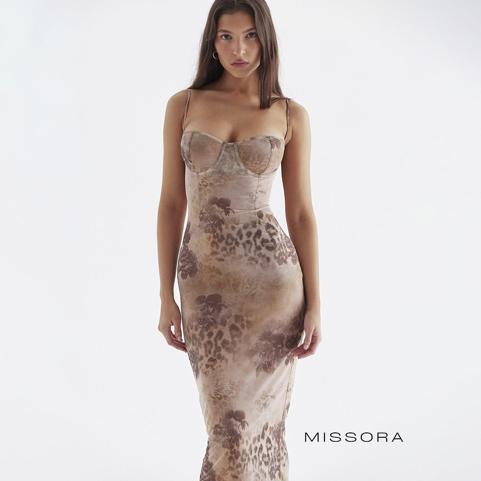 Tariah Gül Desenli Midi Elbise [NU7ZCOJI]