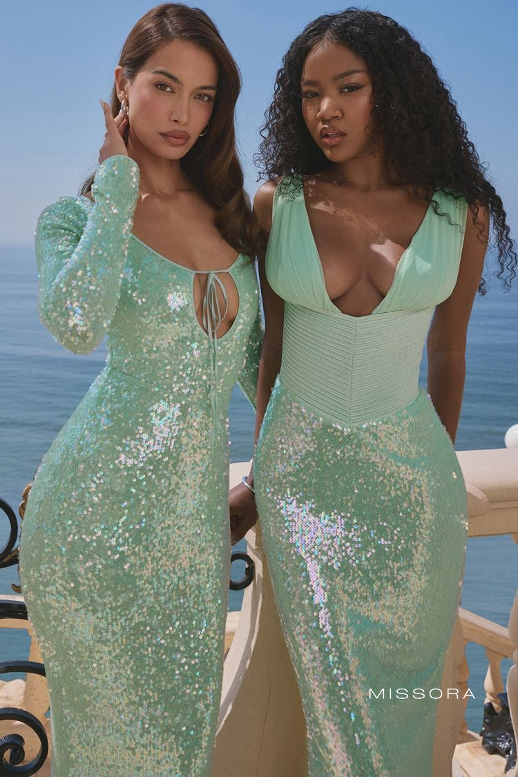 Timber Zümrüt Payetli Maksi Elbise [O1HPXHRI]