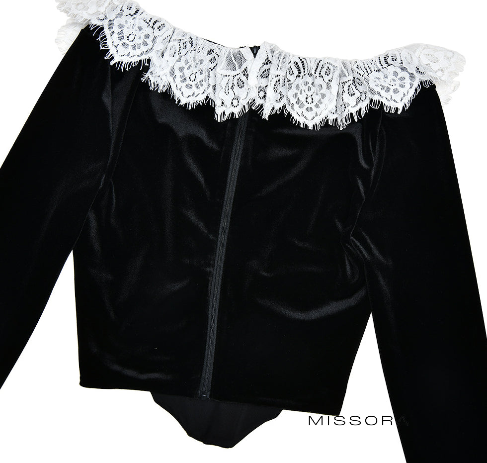 Vanessa Kadife Dantel Korse Crop Top [F1LT3K9J]