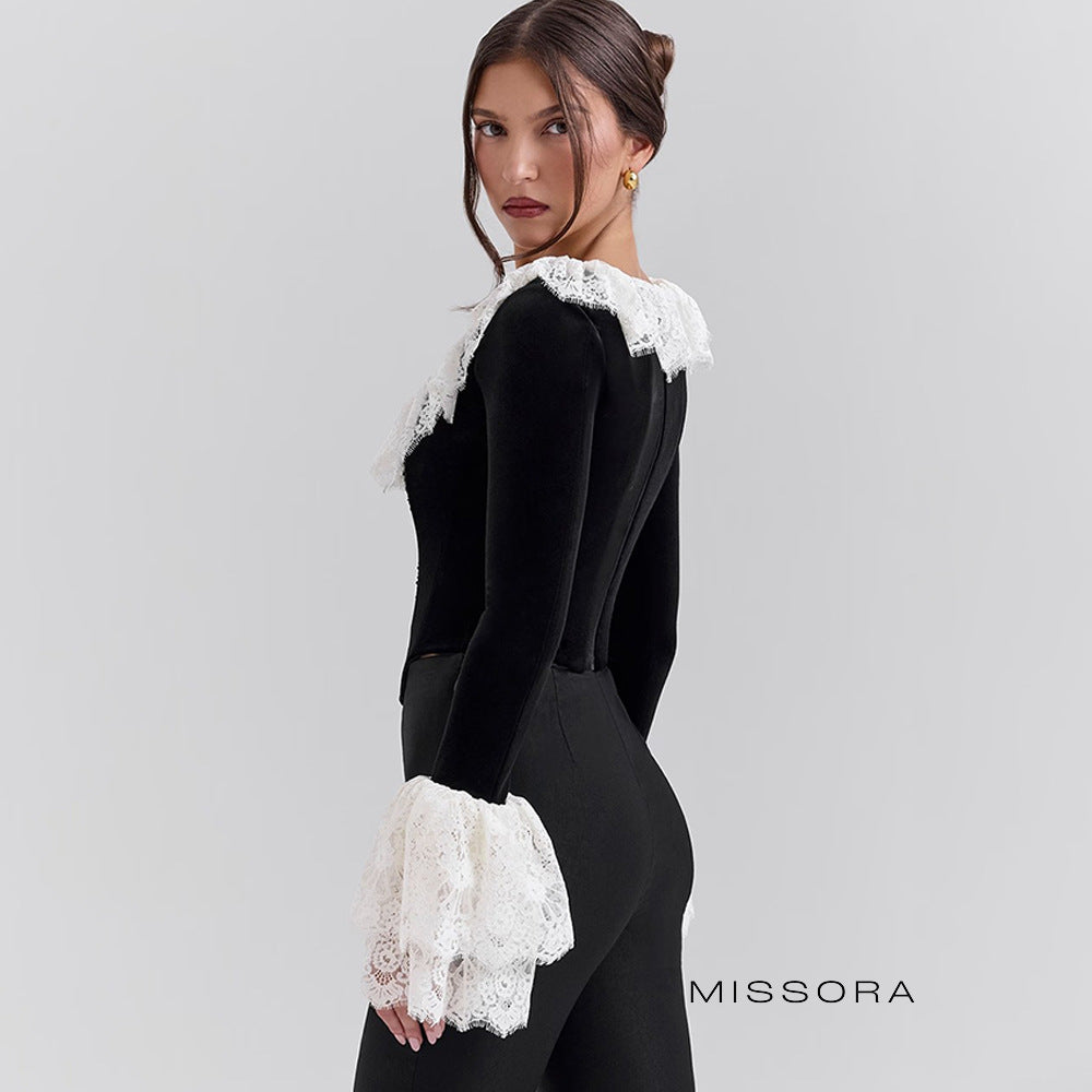 Vanessa Kadife Dantel Korse Crop Top [812EYR06]