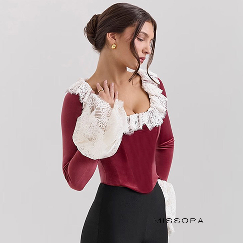 Vanessa Kadife Dantel Korse Crop Top [BJC2XGSB]