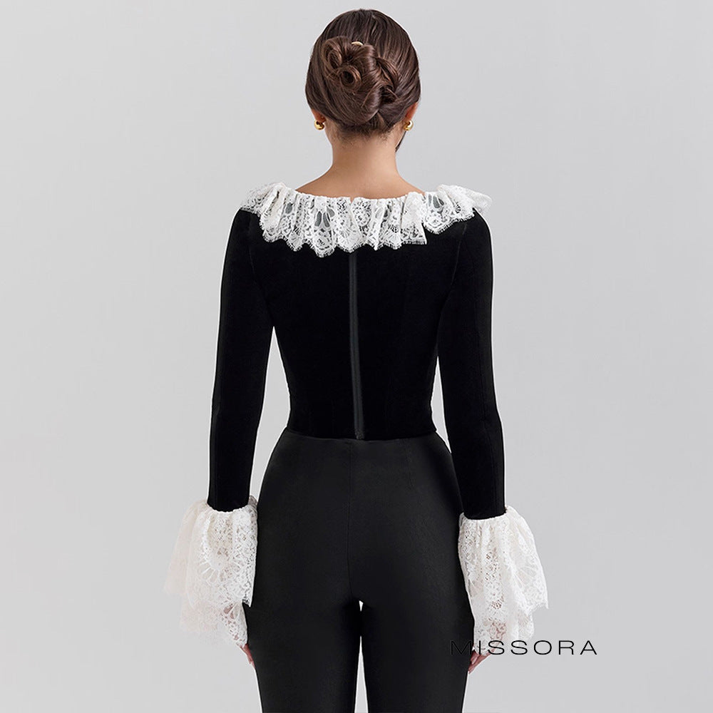 Vanessa Kadife Dantel Korse Crop Top [4T12X1ZI]